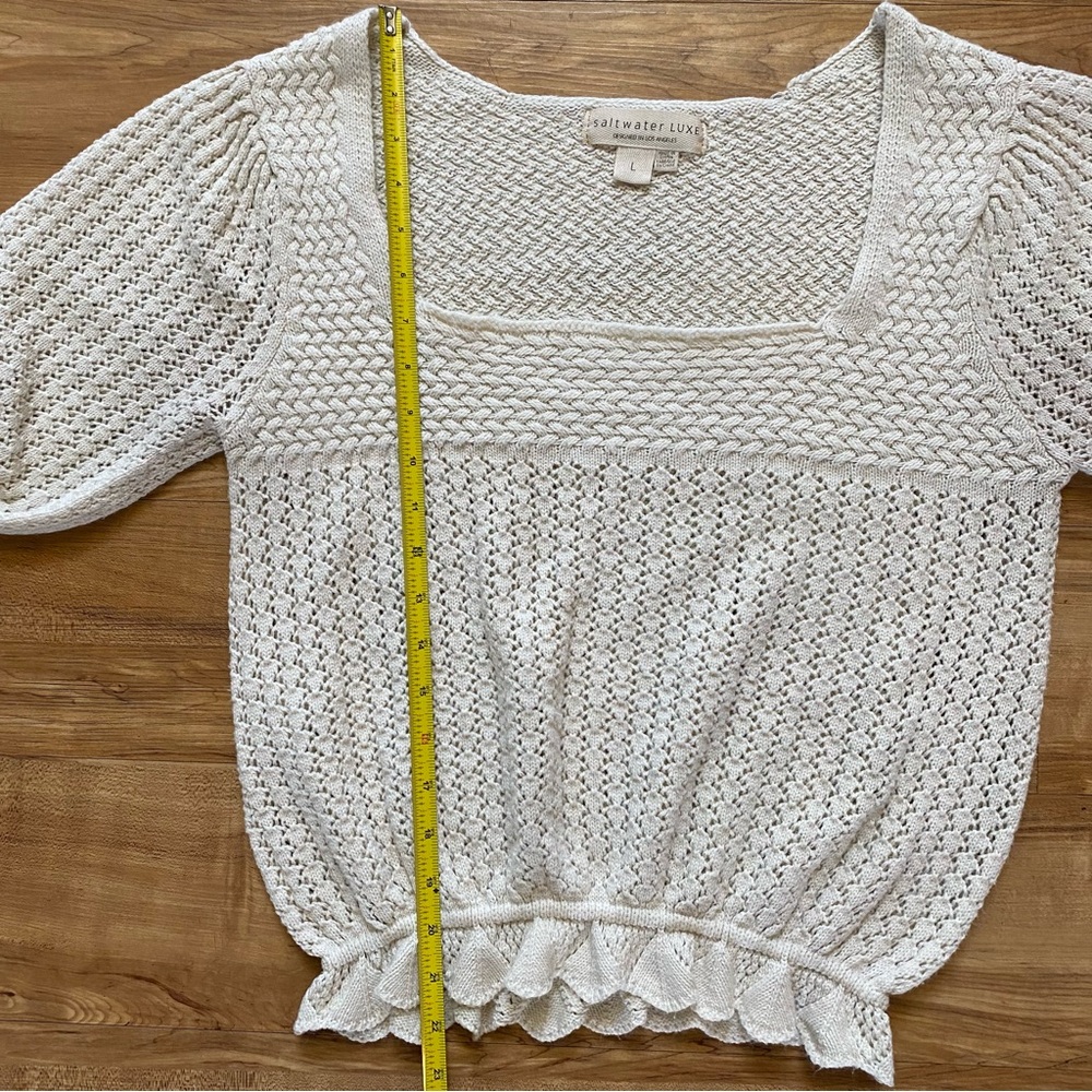saltwater LUXE Cream Knit Square Neck Puff Sleeve Sweater Top - Picture 13 of 16